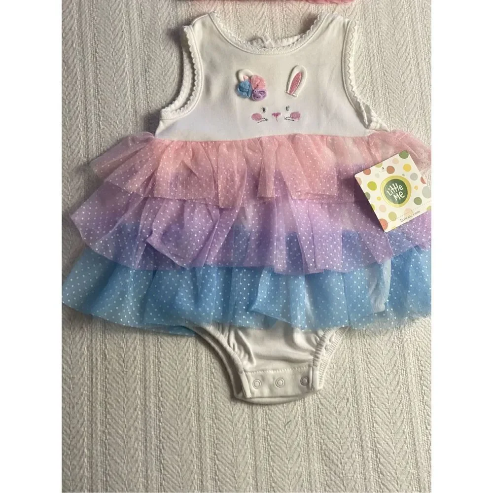 Little Me Baby Girls 6 Months Multi Tier Popover and Matching Headband